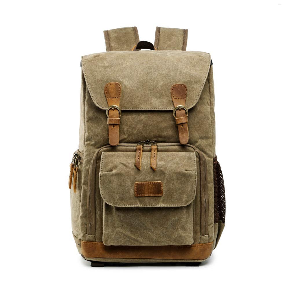 Allacki Waterproof Shock-Resistant Canvas Camera Bag Retro Style Travel Backpack (Khaki)