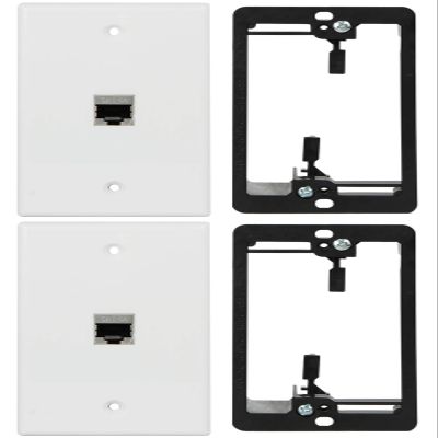 Wi4You Cat6 Wall Plate 1 Port 1 Gang RJ45 Keystone Wall Plate with Low Voltage Mounting Bracket and Female CAT6A Full Shielded Coupler for Internet Devices Wiring Connections (1 port, 2 pack)