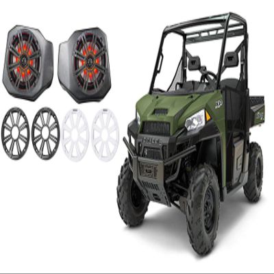 Kicker 45KM654L 6.5" 390w Marine LED Speakers w/Charcoal+White Grilles KM65 Bundle with 6.5" Front Speaker Kick Panel Pod Enclosures for 2018 Polaris Ranger XP1000