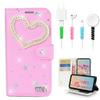 STENES Bling Wallet Case Compatible with iPod Touch 7th Gen (2019) - Stylish - 3D Handmade Pearl Heart Design Leather Cover with Cable Protector [4 Pack] - Pink view 1