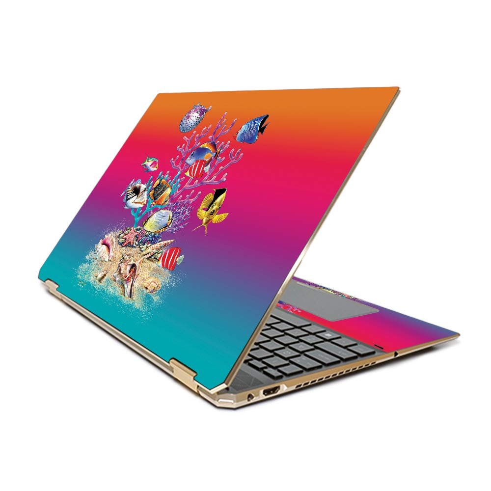 MightySkins Skin Compatible with HP Spectre x360 15.6" Gem-Cut (2019) - Coral Garden | Protective, Durable, and Unique Vinyl Decal wrap Cover | Easy to Apply| Made in The USA