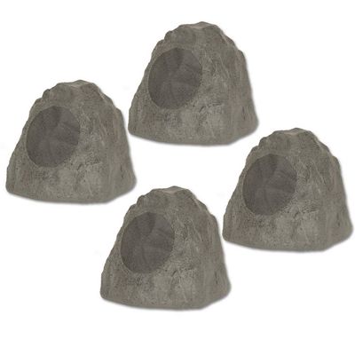 4R8SG Outdoor Slate Grey 8" Rock 4 Speaker Set for Deck Pool Spa Yard Garden