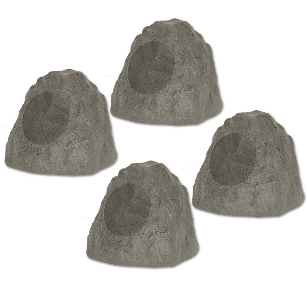 4R8SG Outdoor Slate Grey 8" Rock 4 Speaker Set for Deck Pool Spa Yard Garden
