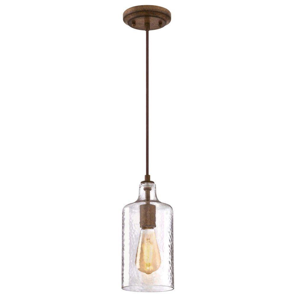 Westinghouse Lighting 6371300, Barnwood Finish with Clear Textured Glass Carmen One-Light Indoor Mini Pendant, one Size