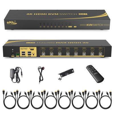 eKL KVM Switch, 8 Port v1.4 HDMI KVM Switch Supports Hotkeys Swapping 4K@30Hz 1080p 3D, 8 in 1 Out 8 PCs Sharing with One Set of Keyboard and Mouse