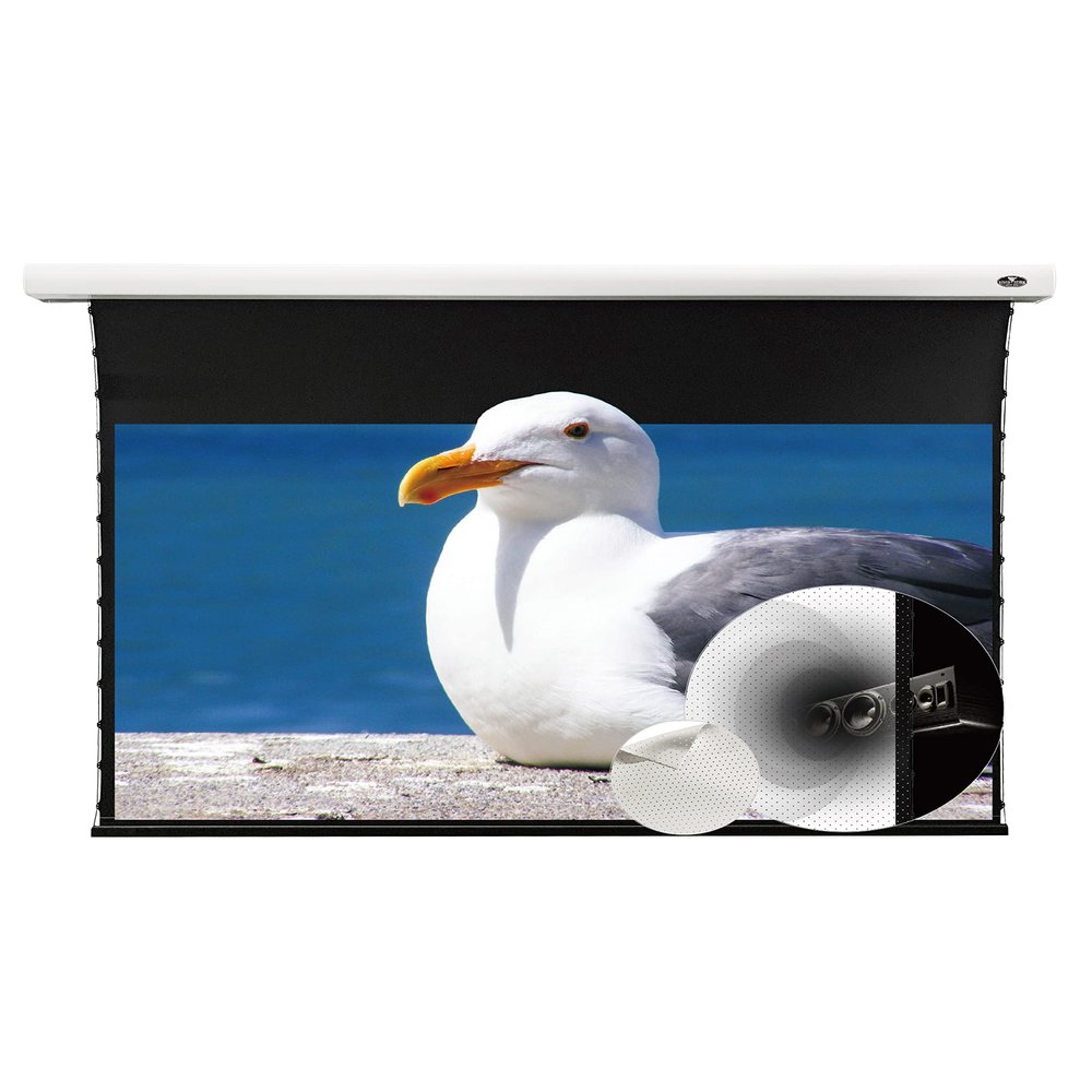 VIVIDSTORM-Home Motorized Tension Pull Down Screen,Perforate Acoustically Sound Transparent with White Cinema,White Housing 4K/3D Home Cinema,Compatible with Standard Projector,VMSLPW110H