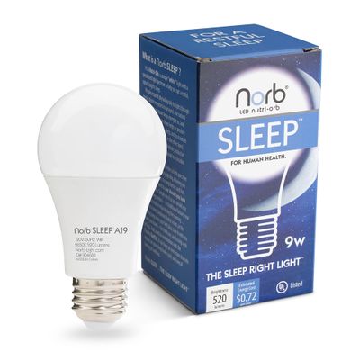 Norb NorbSLEEP Low-Blue Sleep Light Bulb Melatonin-Boosting Nighttime LED for Restful Sleep for Babies, Kids, & Adults 9W A19 Dimmable, Natural Evening Spectrum, White Not Amber (1-Pack)