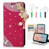 STENES Bling Wallet Case Compatible with iPod Touch 7th Gen (2019) - Stylish - 3D Handmade Heart Pendant Flowers Design Leather Cover with Cable Protector [4 Pack] - Red view 1