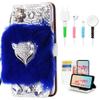 STENES Bling Wallet Case Compatible with iPod Touch 7th Gen (2019) - Stylish - 3D Handmade Luxury Fox Flowers Design Leather Cover with Cable Protector [4 Pack] - Blue view 1