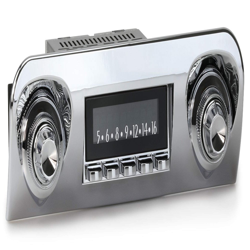 Retro Manufacturing Laguna Radio with Chrome Face, 11-82 Knobs, and Vintage Overlay LAC-M1-109-11-82-SCP