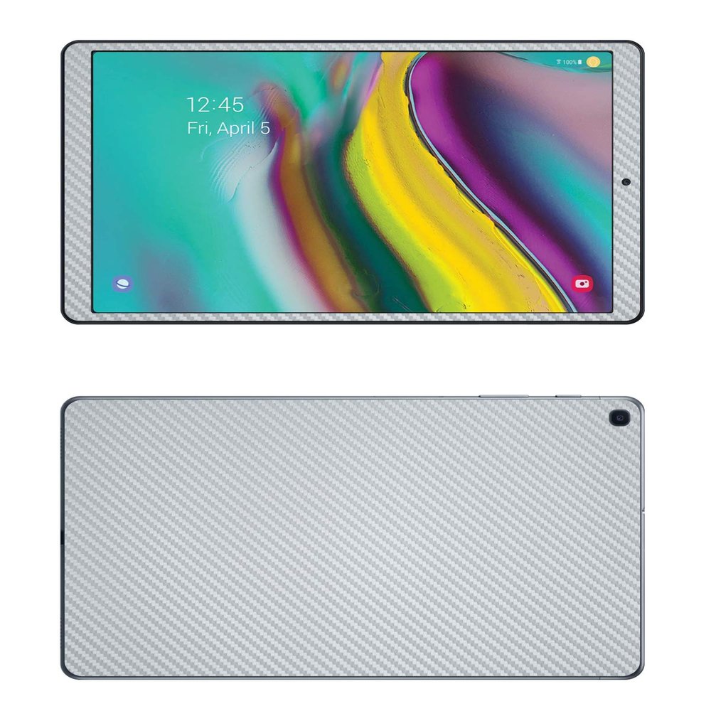 Decalrus - Protective Decal for 2019 Samsung Galaxy Tab A (10.1" Screen) Tablet Silver Carbon Fiber Skin Skins Decal for case Cover wrap CFsamsungGalTabA_10Silver