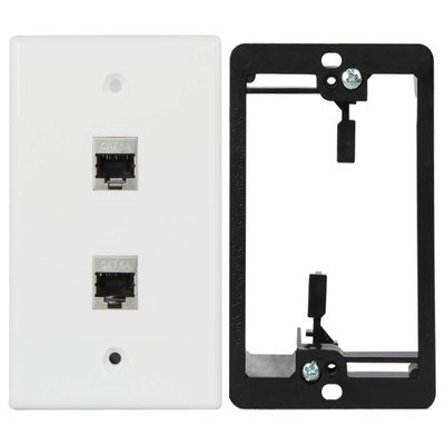 Wi4You Cat6 Wall Plate 2 Port Single Gang RJ45 Wall Plate White with Low Voltage Mounting Bracket and Metal Shielded Cat6A Keystone Jack for Ethernet System Connections (2 port, 1pack)