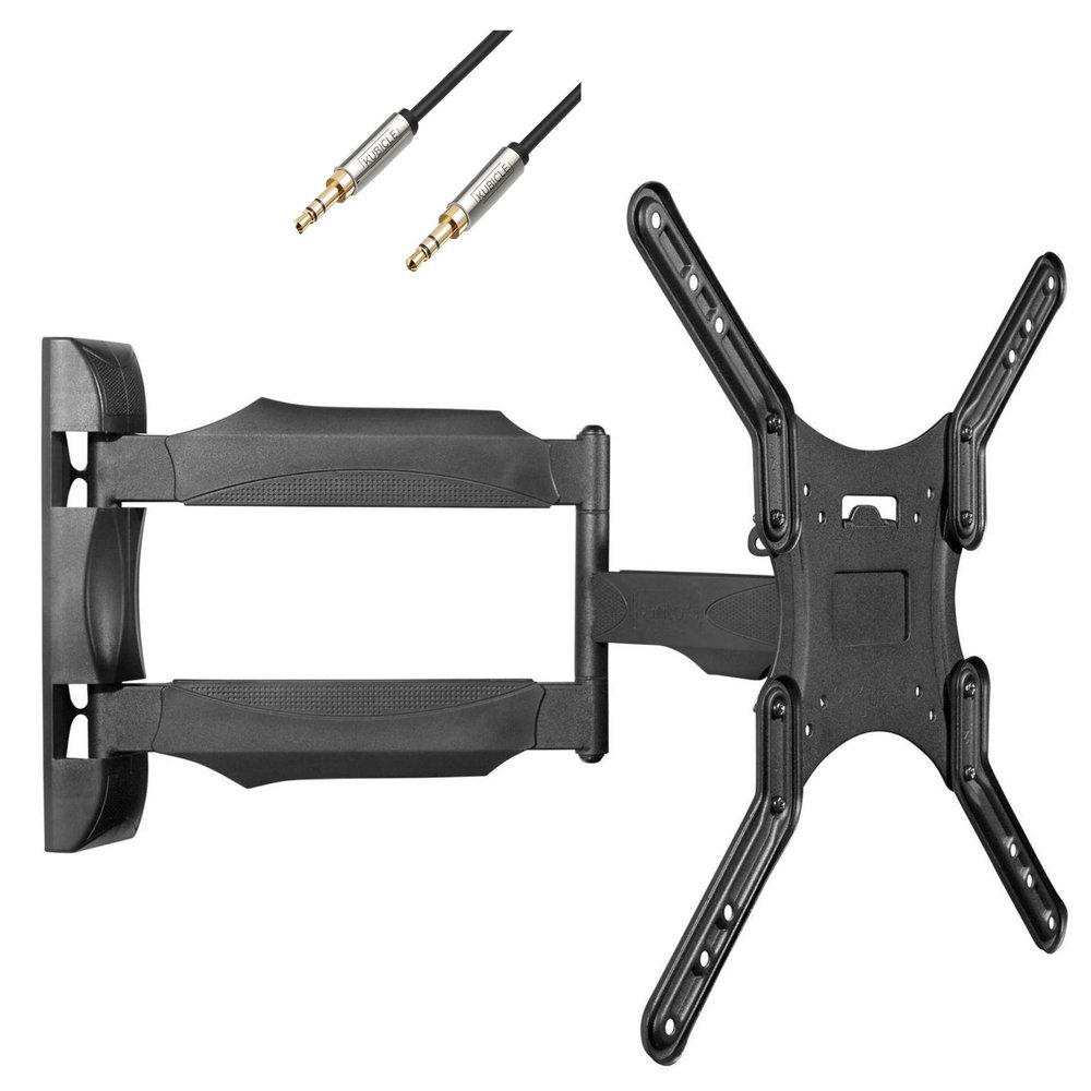 Kanto Full Motion Wall Mount for 26 to 55" Televisions and Up to 80 Pounds Plus 6ft Kubicle Aux Cable Bundle