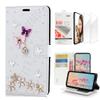 STENES Bling Wallet Case Compatible with iPod Touch 7th Gen (2019) - Stylish - 3D Handmade S-Link Butterfly Floral Design Leather Case with Wrist Strap & Screen Protector [2 Pack] - White view 1