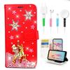 STENES Bling Wallet Case Compatible with iPod Touch 7th Gen (2019) - Stylish - 3D Handmade Snow Santa Claus Elk Design Leather Cover with Cable Protector [4 Pack] - Red view 1