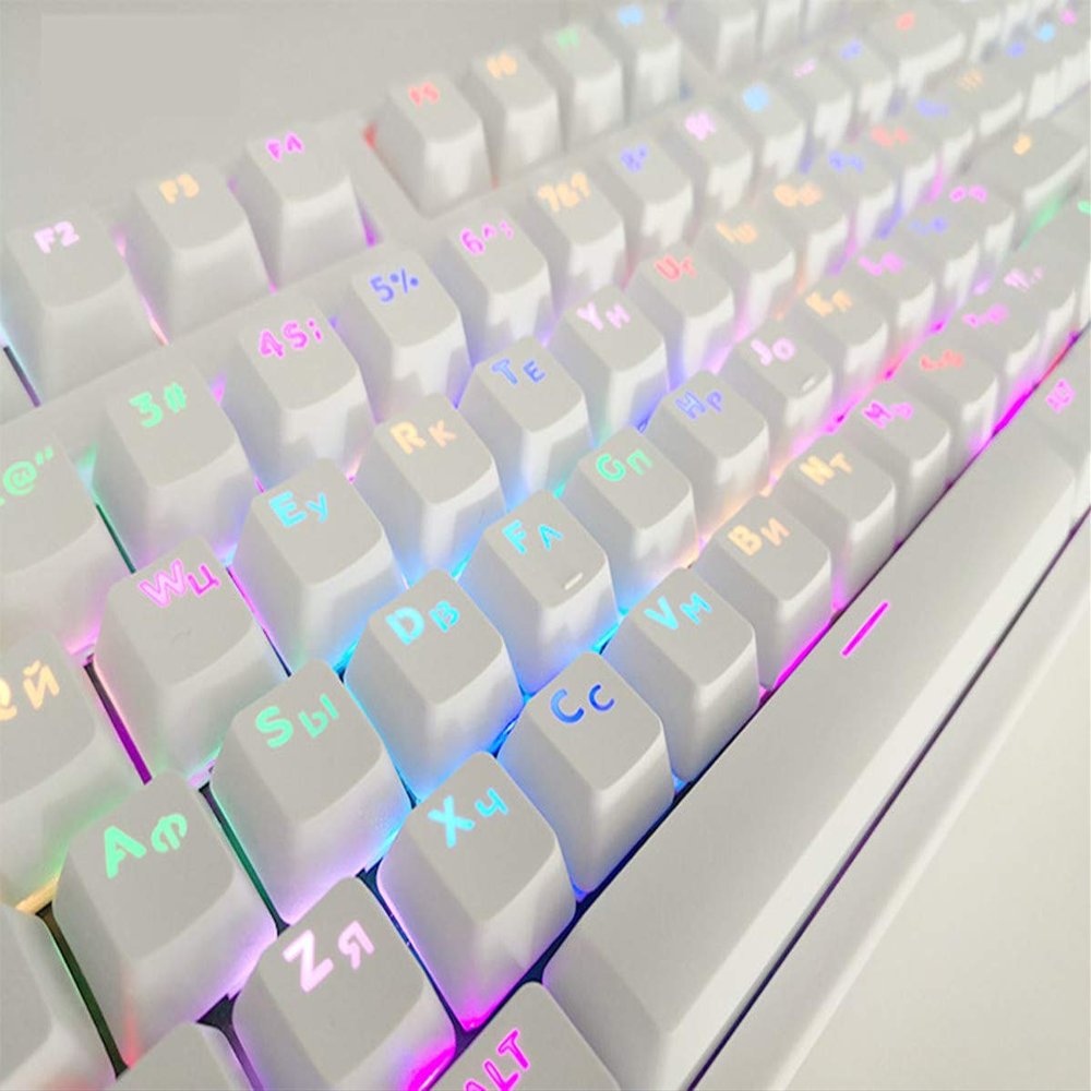 104 Keys Russian Korean Keycap Dye Sublimated Shine Through ANSI OEM Profile Backlit Keyset for Cherry MX Mechanical Keyboard (Keycaps only, Not Include Keyboards)