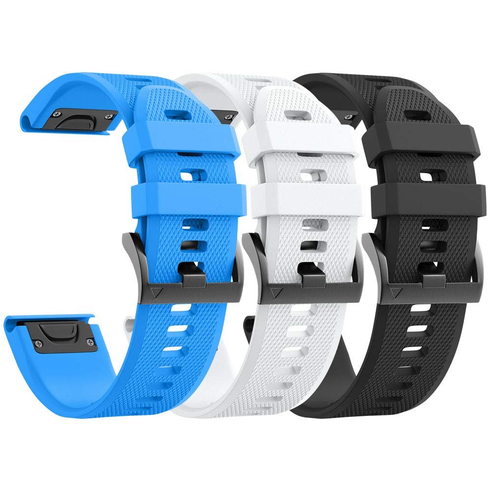 ANCOOL for Fenix 5/6/7 Band 22mm Soft Silicone Watch Bands Compatible With Garmin Fenix 5 Plus/6 Pro/8 47mm/7 Pro/Approach S60/S62 Band(Black,Blue,White)