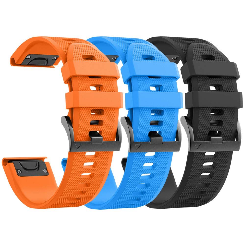 ANCOOL for Fenix 5/6/7 Band 22mm Soft Silicone Watch Bands Compatible With Garmin Fenix 5 Plus/6 Pro/8 47mm/7 Pro/Approach S60/S62 Band(Black,Orange,Blue)