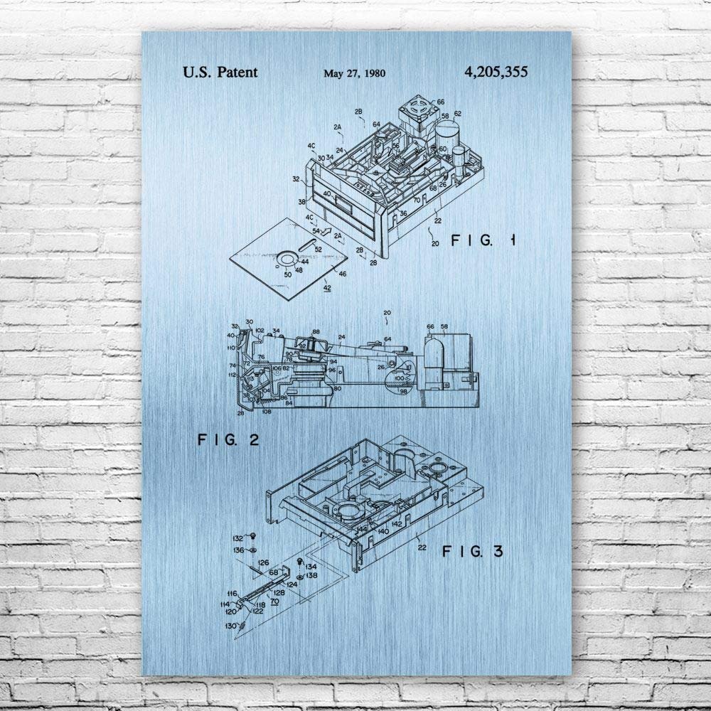 Floppy Disk Drive Poster Print, Computer Science Art, Programmer Gift, Disk Drive Art Print, Computer Lab Art Blue Steel (5 inch x 7 inch)