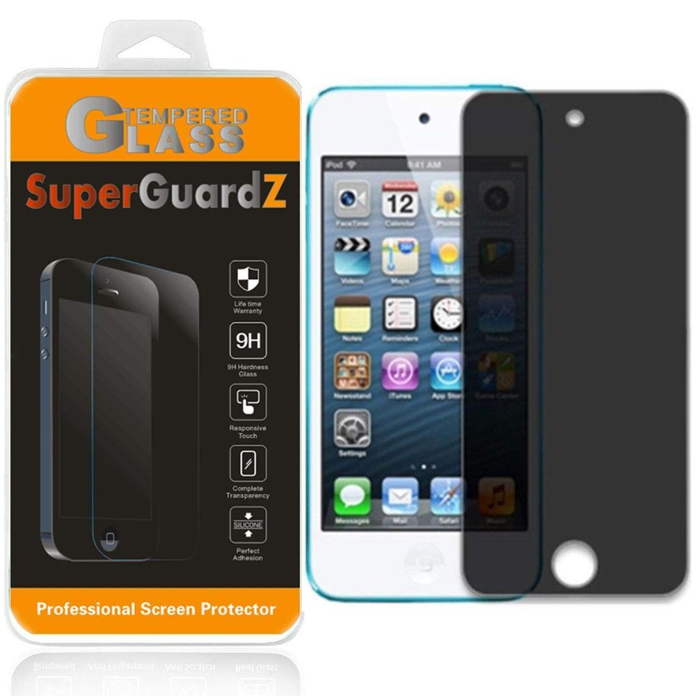 for iPod Touch 7 / iPod Touch 6 / iPod Touch 5 Tempered Glass Screen Protector [Privacy Anti-Spy], SuperGuardZ, 9H Anti-Scratch, Anti-Bubble [Lifetime Replacements] + 2 Stylus Pen