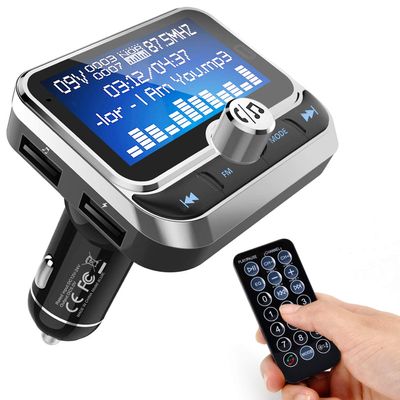 ToHayie Bluetooth FM Transmitter for Car, Wireless Radio Adapter Hands-Free Kit With 1.8 Inch Display, Dual USB Charger, AUX Input/Output, TF Card Mp3 Player, Silver