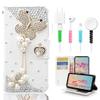 STENES Bling Wallet Case Compatible with iPod Touch 7th Gen (2019) - Stylish - 3D Handmade Butterfly Pearl Pendant Design Leather Cover with Cable Protector [4 Pack] - White view 1