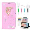 STENES Bling Wallet Case Compatible with iPod Touch 7th Gen (2019) - Stylish - 3D Handmade Luxury Flowers Design Leather Cover with Cable Protector [4 Pack] - Pink view 1