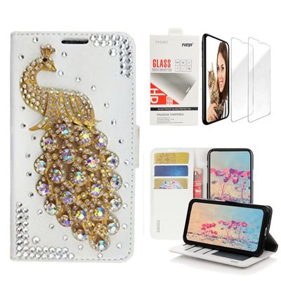 STENES Bling Wallet Case Compatible with iPod Touch 7th Gen (2019) - Stylish - 3D Handmade Peacock Design Leather Case with Wrist Strap & Screen Protector [2 Pack] - Bling