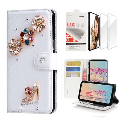 STENES Bling Wallet Case Compatible with iPod Touch 7th Gen (2019) - Stylish - 3D Handmade Girls High Heel Floral Leather Case with Wrist Strap & Screen Protector [2 Pack] - Multicolor