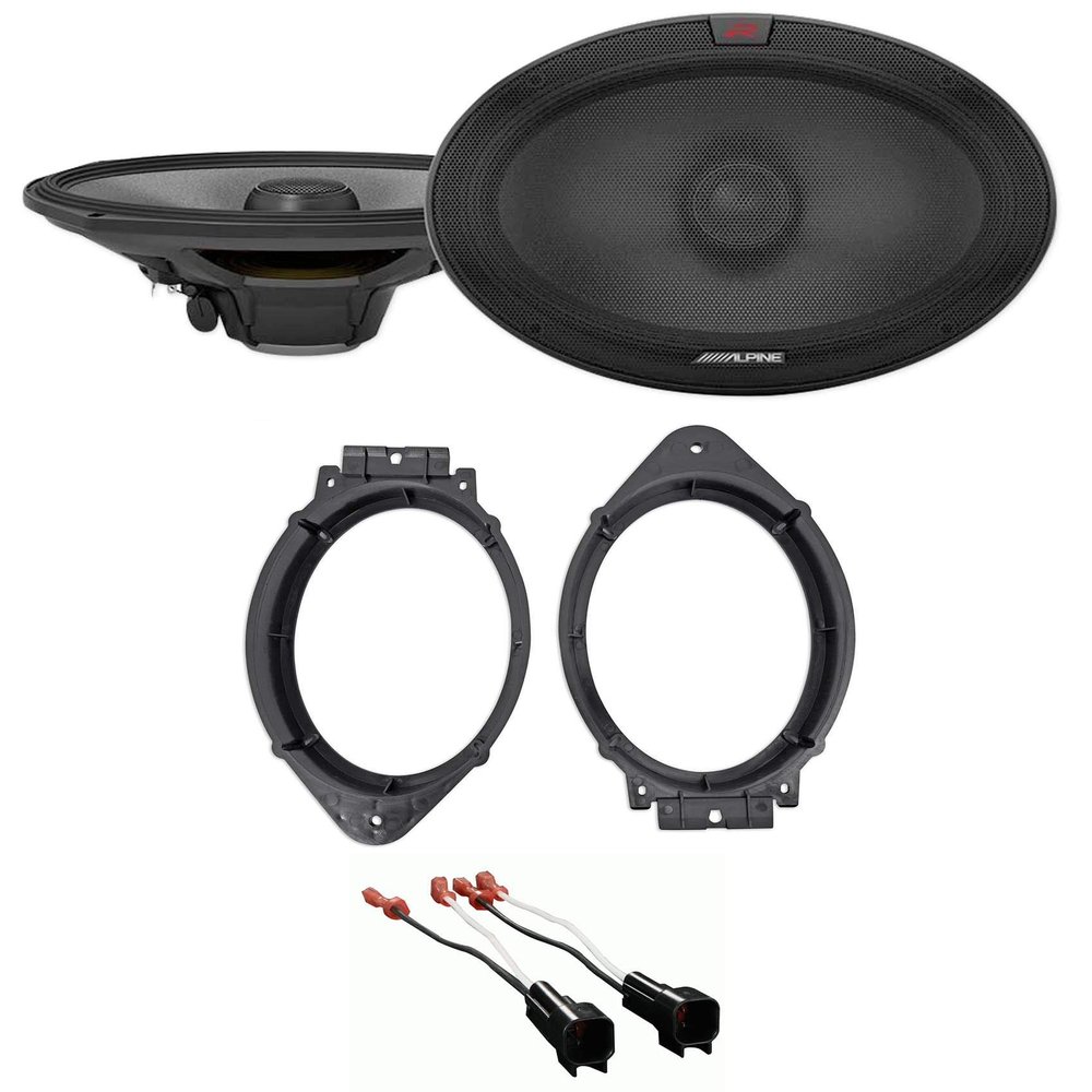 Alpine Pair R-S69.2 300 Watt 6x9 Car Audio Coaxial 2-Way Speakers Bundle with METRA 82-3004 6x9 Speaker Adapter Bracket Plate & Pair R-S69.2 300 Watt 6x9 Car 2-Way Speakers (3 Item)