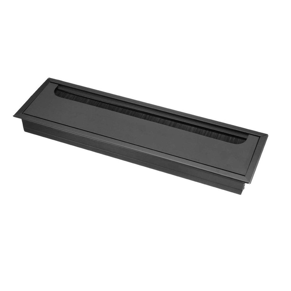 XMHF Aluminum Alloy Rectangle Wire Cable Grommet Hole Cover Cable Organizer for Office Desk Computer Desk Table 11 x 3.15 inch (280 x 80mm;Black)