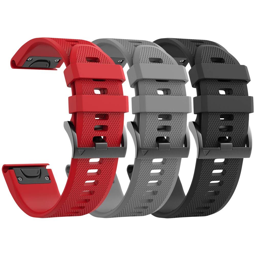 ANCOOL for Fenix 5/6/7 Band 22mm Soft Silicone Watch Bands Compatible With Garmin Fenix 5 Plus/6 Pro/8 47mm/7 Pro/Approach S60/S62 Band(Black,Red,Grey)