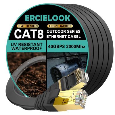 Ercielook Ethernet Cable 75 ft High Speed, CAT8 Shielded Flat Internet Cable with Clips, Faster Than Cat7 LAN Wire - Black 23 M