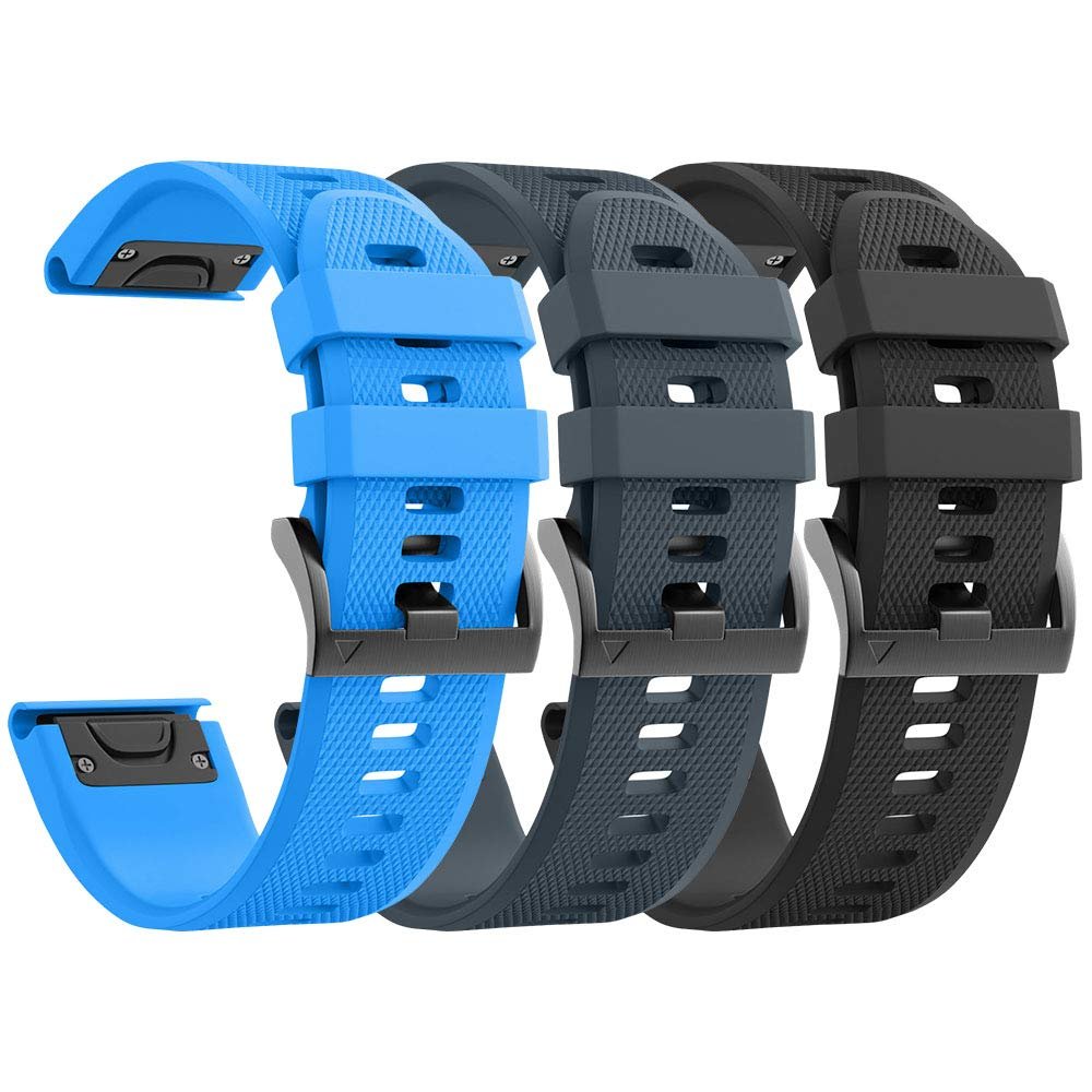 ANCOOL for Fenix 5/6/7 Band 22mm Soft Silicone Watch Bands Compatible With Garmin Fenix 5 Plus/6 Pro/8 47mm/7 Pro/Approach S60/S62 Band(Black,Slate,Blue)