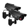 YSUCAU Solar Powered Bullet Dummy Fake Simulated Surveillance Security CCTV Dome Camera Indoor/Outdoor Use with Flashing Red LED Light & Warning Security Alert Sticker Decal, 2 Packs, Black view 1