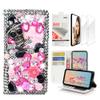 STENES Bling Wallet Case Compatible with iPod Touch 7th Gen (2019) - Stylish - 3D Handmade Skull Rose Flowers Design Leather Case with Wrist Strap & Screen Protector [2 Pack] - Pink view 1
