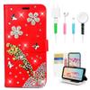 STENES Bling Wallet Case Compatible with iPod Touch 7th Gen (2019) - Stylish - 3D Handmade Leopard Butterfly Floral Flowers Leather Cover with Cable Protector [4 Pack] - Red view 1