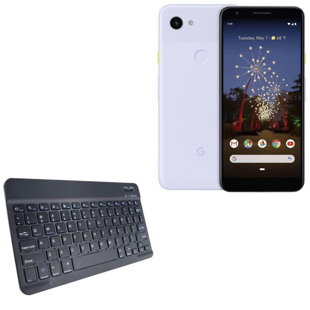 BoxWave Keyboard Compatible with Google Pixel 3a - SlimKeys Bluetooth Keyboard, Portable Thin with Chiclet-Style Keys - Jet Black