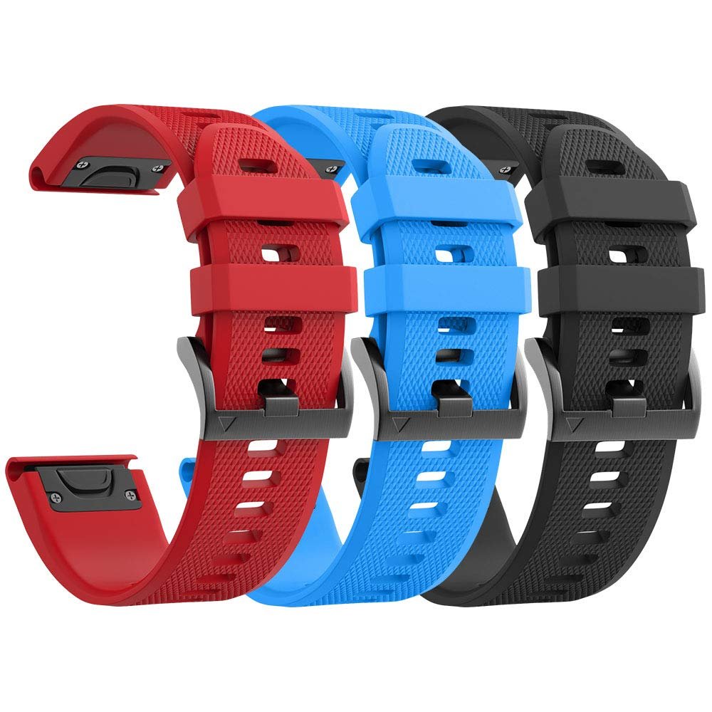 ANCOOL for Fenix 5/6/7 Band 22mm Soft Silicone Watch Bands Compatible With Garmin Fenix 5 Plus/6 Pro/8 47mm/7 Pro/Approach S60/S62 Band(Black,Blue,Red)