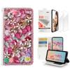 STENES Bling Wallet Case Compatible with iPod Touch 7th Gen (2019) - Stylish - 3D Handmade Flowers Floral Design Leather Case with Wrist Strap & Screen Protector [2 Pack] - Pink view 1