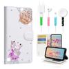 STENES Bling Wallet Case Compatible with iPod Touch 7th Gen (2019) - Stylish - 3D Handmade Crown Butterfly Design Leather Cover with Cable Protector [4 Pack] - White view 1
