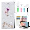 STENES Bling Wallet Case Compatible with iPod Touch 7th Gen (2019) - Stylish - 3D Handmade S-Link Butterfly Floral Design Leather Cover with Cable Protector [4 Pack] - White view 1
