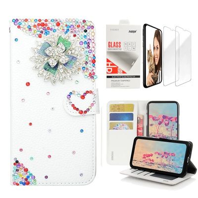 STENES Bling Wallet Case Compatible with iPod Touch 7th Gen (2019) - Stylish - 3D Handmade Pretty Jewelry Design Leather Case with Wrist Strap & Screen Protector [2 Pack] - Multicolor