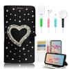 STENES Bling Wallet Case Compatible with iPod Touch 7th Gen (2019) - Stylish - 3D Handmade Heart Design Leather Cover with Cable Protector [4 Pack] - Black view 1