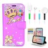 STENES Bling Wallet Case Compatible with iPod Touch 7th Gen (2019) - Stylish - 3D Handmade Clover Crown Flowers Design Leather Cover with Cable Protector [4 Pack] - Purple view 1