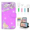 STENES Bling Wallet Case Compatible with iPod Touch 7th Gen (2019) - Stylish - 3D Handmade Crown Pearl Heart Flower Leather Cover with Cable Protector [4 Pack] - Purple view 1