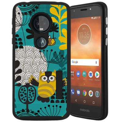 CasesOnDeck Case Compatible with [Moto G7 Play/Moto G7 Optimo/T-Mobile REVVLRY][Grip Tactical] Hybrid Bump and Drop Protection Case Slim Fit Dual Layer Cover (Teal Owls)