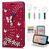 STENES Bling Wallet Case Compatible with iPod Touch 7th Gen (2019) - Stylish - 3D Handmade S-Link Butterfly Floral Design Leather Cover with Cable Protector [4 Pack] - Red view 1