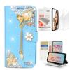 STENES Bling Wallet Case Compatible with iPod Touch 7th Gen (2019) - Stylish - 3D Handmade Luxury Leaf Pendant Flowers Leather Case with Wrist Strap & Screen Protector [2 Pack] - Blue view 1