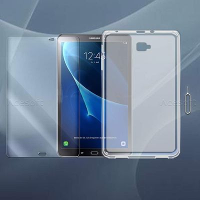 3IN1 Anti-Shatter Tempered Glass Screen Protector Film Soft TPU Protective Back Case SIM Ejection Pin Compatible with Samsung Galaxy Tab A 10.1 SM-T587P (Sprint)